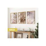 Harika bir ev |Soft Krem Mantar Şakayık Kombini |Çerçeveli Cam Tablo 3Lü Dikey,Gold 40 x 60