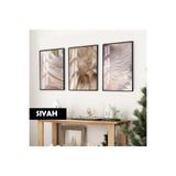 Harika bir ev |Soft Krem Mantar Şakayık Kombini |Çerçeveli Cam Tablo 3Lü Dikey,Siyah 20 x 30