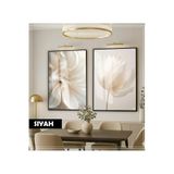 Harika bir ev |Soft| Krem Renk Gül Kombini |Çerçeveli Cam Tablo 2Li Dikey,Siyah 50 x 70