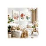 Harika bir ev |Soft Renkler Minimalist Yaprak-Ay Manzara Kombini|Çerçeveli Cam Tablo 3Lü Dikey,Beyaz 50 x 70