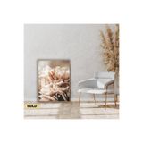 Harika bir ev |Soft| Şakayık Çiçek Modeli|Çerçeveli Cam Tablo Tekli Dikey,Gold 40 x 60