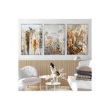 Harika bir ev |Soft|Canlı Renk Kuru Bitki Çiçek Kombini|Çerçeveli Cam Tablo 3Lü Dikey,Gümüş 50 x 70