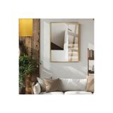 Harika bir ev |Soft|Krem Merdiven Mimarisi Model |Çerçeveli Temperli Cam Tablo Tekli Dikey,Gold 40 x 60