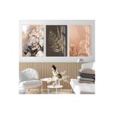 Harika bir ev |Soft|Pembe-Kahve Soyut Çiçek Kombini |Çerçeveli Cam Tablo 3Lü Dikey,Beyaz 30 x 40