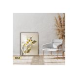Harika bir ev |Soft|Sarı-Beyaz Orkide Modeli |Çerçeveli Cam Tablo Tekli Dikey,Gold 50 x 70