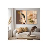 Harika bir ev | Starlıce Yaprak Ve Çiçek(Şakayık) Kombin |Çerçeveli Cam Tablo 2Li Dikey,Gümüş 20 x 30