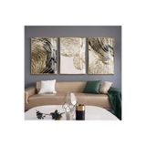 Harika bir ev |Yeşil Gold Renk Soyut Ağaç Kabuğu Art |Çerçeveli Cam Tablo 3Lü Dikey,Gold 50 x 70