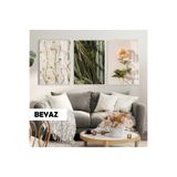 Harika bir ev |Yeşil-Krem Papatya Gül Kombini (Anthemıs Chıa) |Çerçeveli Cam Tablo 3Lü Dikey,Beyaz 50 x 70