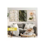 Harika bir ev |Yeşil-Krem Papatya Gül Kombini (Anthemıs Chıa) |Çerçeveli Cam Tablo 3Lü Dikey,Gold 20 x 30
