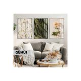 Harika bir ev |Yeşil-Krem Papatya Gül Kombini (Anthemıs Chıa) |Çerçeveli Cam Tablo 3Lü Dikey,Gümüş 20 x 30