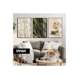 Harika bir ev |Yeşil-Krem Papatya Gül Kombini (Anthemıs Chıa) |Çerçeveli Cam Tablo 3Lü Dikey,Siyah 40 x 60