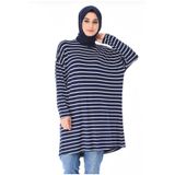 Harika Çizgili Oversize Geniş Kesim Pamuklu Penye Tunik