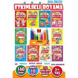 Harika Çocuk Yayınları Eğitici ve Etkinlikli Boyama Seti 12 Kuru Boya ile 10 Kitap 3 - 5 Yaş Kollektif