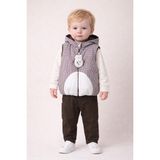 Harika Kids Erkek Bebek 3’lü Takım 9-24 Ay Şişme Yelek %100 Pamuk Sweatshirt Gabardin Pantolon - 10 - 12 Ay - Kahverengi