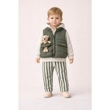 Harika Kids Erkek Bebek 3’lü Takım 9-24 Ay Şişme Yelek %100 Pamuk Sweatshirt Gabardin Pantolon - 9 Ay - Yeşil