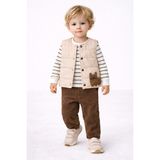 Harika Kids Erkek Bebek 3’lü Takım 9-24 Ay Şişme Yelek %100 Pamuk Sweatshirt Kadife Pantolon - 9 Ay - Kahverengi