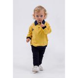 Harika Kids Erkek Bebek Çocuk İki İplik Kumaş Orta Kalınlık Polo Yaka Örme Basic Alt Üst Eşofman Takımı - Sarı - 6 Ay