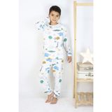 Harika Kids Erkek Çocuk Baskılı Interlok Kumaş Uzun Kollu Pijama Takımı - Beyaz - 5 - 6 Yaş