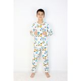 Harika Kids Erkek Çocuk Baskılı Interlok Kumaş Uzun Kollu Pijama Takımı - Beyaz - Mavi - 7 - 8 Yaş
