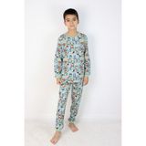 Harika Kids Erkek Çocuk Baskılı Interlok Kumaş Uzun Kollu Pijama Takımı - Yeşil-Gri - 5 - 6 Yaş