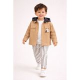 Harika Kids Erkek Çocuk Kapüşonlu Ceket-Sweatshirt-Çizgili Pantolon 3'lü Takım (2-5 Yaş) - 4 Yaş - Camel