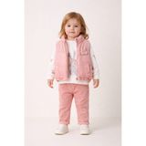Harika Kids Kız Bebek 3’lü Takım 9-24 Ay Şişme Yelek %100 Pamuk Sweatshirt Kadife Pantolon - 9 Ay - Açık Pembe