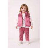 Harika Kids Kız Bebek 3’lü Takım 9-24 Ay Şişme Yelek %100 Pamuk Sweatshirt Kadife Pantolon - 9 Ay - Koyu Pembe