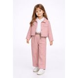 Harika Kids Kız Çocuk Gabardin Ceketli Takım – Düğmeli Dokuma Gömlekli, Beli Lastikli Kemerli Pantolon 2-5 Yaş - 2 Yaş - Pudra