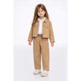 Harika Kids Kız Çocuk Gabardin Ceketli Takım – Düğmeli Dokuma Gömlekli, Beli Lastikli Kemerli Pantolon 2-5 Yaş - 3 Yaş - Camel