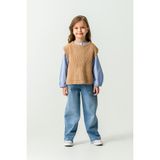 Harika Kids Kız Çocuk Triko Yelek-Gömlek-Kot Pantolon 3'lü Takım - Açık Kahverengi - 4 - 5 Yaş