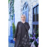 Harika Tek Cepli Çicek Detaylı%100 Pamuk Özel Tasarım Keten Elbise