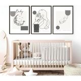 Harikabirev Bebek - Çocuk Odası Çizgi Anne - Bebek Dekoratif 01 Ahşap Çerçeveli 3'Lü Mdf Tablo
