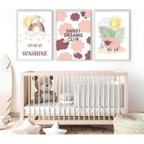 Harikabirev Bebek - Çocuk Odası Pembe Dekoratif Kombin 04 Ahşap Çerçeveli 3'Lü Mdf Tablo