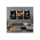 Harikabirev |Gold-Siyah Çiçek Kombini 02 |Pleksi Çerçeveli Mdf Tablo 3Dky