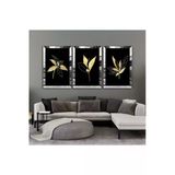 Harikabirev |Gold-Siyah Çiçek Kombini 03|Pleksi Çerçeveli Mdf Tablo 3Dky