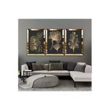 Harikabirev |Gold-Siyah Çiçek&Yaprak Kombini 01 |Pleksi Çerçeveli Mdf Tablo 3Dky