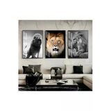 Harikabirev Harikabirev|Aslan-Kaplan-Leopar Tablosu 03|Çerçeveli Temperli Cam Tablo 3Lü Dikey