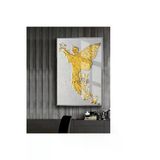 Harikabirev Harikabirev|Gold-Beyaz-Kabartmasız Melek Model 2 |Çerçeveli Temperli Cam Tablo Tekli Dikey