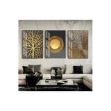Harikabirev Harikabirev|Gri-Gold Sevilen Soyut Abstract Kombin 03|Çerçeveli Cam Tablo 3Lü Dikey