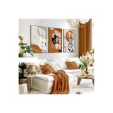 Harikabirev Harikabirev|Gri-Kahverengi Soyut Bohem Set|Çerçeveli Cam Tablo 3Lü Dikey