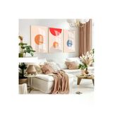 Harikabirev Harikabirev|Krem-Mavi-Turuncu Minimalist Soyut Set 02 |Çerçeveli Cam Tablo 3Lü Dikey