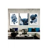 Harikabirev Harikabirev|Lacivert-Gümüş Abstract Kombini 2 |Çerçeveli Cam Tablo 3Lü Dikey