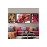 Harikabirev Harikabirev|Pembe-Gold Soyut Ve Tüy Kombini |Çerçeveli Temperli Cam Tablo 3Lü Yatay