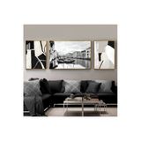 Harikabirev Harikabirev|Siyah-Beyaz Ikea Soyut Abstract Kombini 01 |Çerçeveli Temperli Cam Tablo 3Lü Yatay