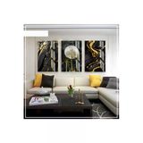 Harikabirev Harikabirev|Siyah -Gold Renk Soyut Set 03 |Çerçeveli Cam Tablo 3Lü Dikey