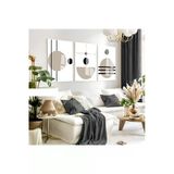 Harikabirev Harikabirev|Siyah-Gri Geometrik Minimalist Bohem Seti |Çerçeveli Cam Tablo 3Lü Dikey