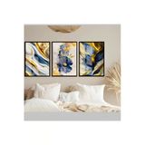 Harikabirev Harikabirev|Soft-Gold Çiçek-Yaprak Kombini 6|Çerçeveli Temperli Cam Tablo 3Lü Dikey