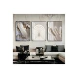 Harikabirev Harikabirev|Soft-Krem Soyut Abstracrt Kombini |Çerçeveli Cam Tablo 3Lü Dikey