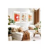 Harikabirev Harikabirev|Turuncu Tonlar Çiçekli Minimalist Bohem Seti |Çerçeveli Cam Tablo 3Lü Dikey
