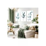 Harikabirev Harikabirev|Yeşil Minimalist Yapraklar Seti |Çerçeveli Cam Tablo 3Lü Dikey